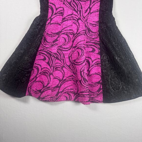 ALEXIS Saratova Hot Pink Black Short Sleeved Zip Up Cocktail Party Dress Barbie - Picture 6 of 7